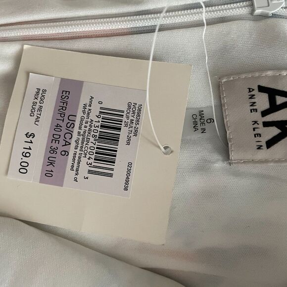 Anne Klein Topstitch Pleated Midi Dress (IVORY MULTICOLOR) sleeveless Sz 6 NWT - Picture 7 of 7